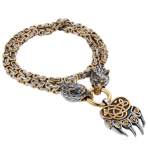 OIDEA Viking Necklace for Men: Vintage Viking Bear Claw Pendant with Wolf Head King Chain Stainless Steel Nordic Pagan Amulet Jewelry Gifts