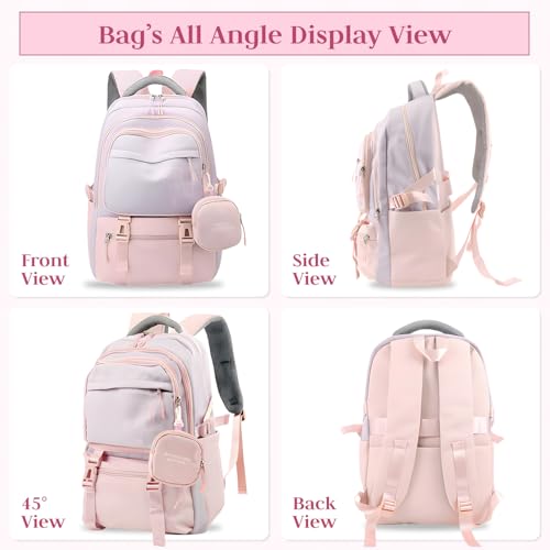Image of FWQPRA Girls Backpack School Backpack with Small Zipper Pouch Fashion Nylon with Padded Shoulder Straps & Handle Design Multi Compartment Large for School,Camping,Travel