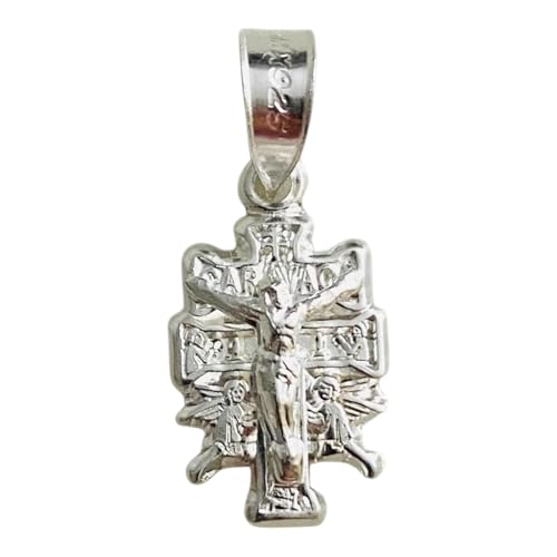 ALELSA JEWELRY 925 Sterling Silver Caravaca Cross Crucifix Pendant Double Bar Religious Charm (Petite 21mm(0.8))