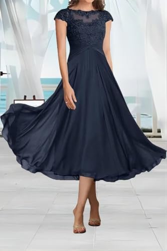 Cap Sleeves Mother of Bride Dresses Scoop Neck Laces Chiffon Mother of The Groom Dress for Women Elegant Mother Dress4