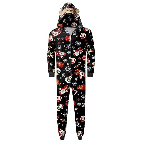 Pijama de Navidad familiar tipo mono de manga larga con estampado de cuadros integral