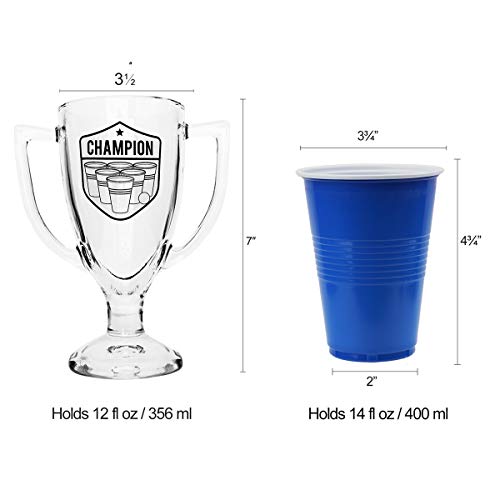 Champion Glass Trophy Beer Pong Set with 14 Cups and 2 Balls