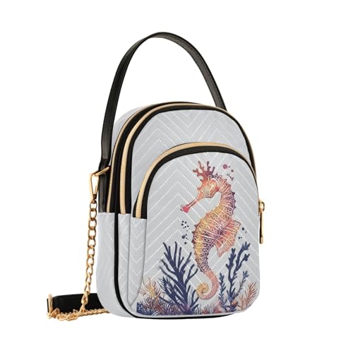 Charming Red Seahorse Women's Crossbody Handbags with Zipper, Casual Leather Cell Phone Purse Crossbody Bags for Ladies2