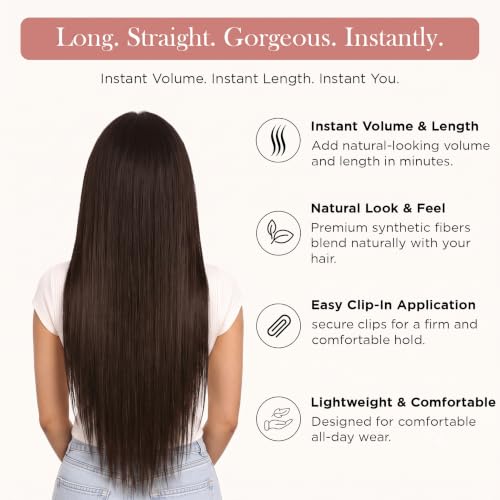 Image of Artifice 5 Clip Super Long Straight Clip in Hair Extensions for Women Natural Soft Clip on Extensions Synthetic Thick Hairs for Any Event for Girls Hair Extension 36 INCH Natural Dark Brown