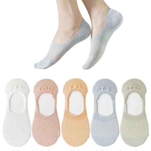 10 Pares Calcetines Invisibles Mujer con Silicona Antideslizante, Calcetines Pinkies Mujer Transpirables y Absorbentes Del Sudor, Talla Única para 35-41 EU, para Primavera y Verano
