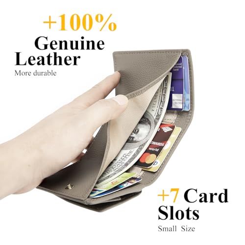 Image of Small Wallet Women Genuine Leather RFID Blocking Trifold Tiny Wallets with Snap Coin Pouch 7 Card Solts