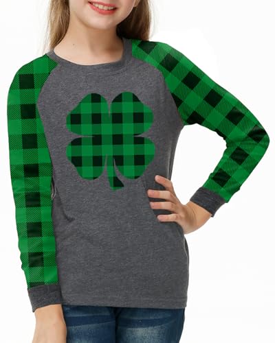 Image of Remimi Girls Thanksgiving Shirts Buffalo Plaid Raglan Tee Cute Turkey Holiday Party Long Sleeve Tshirt 5-14 Years