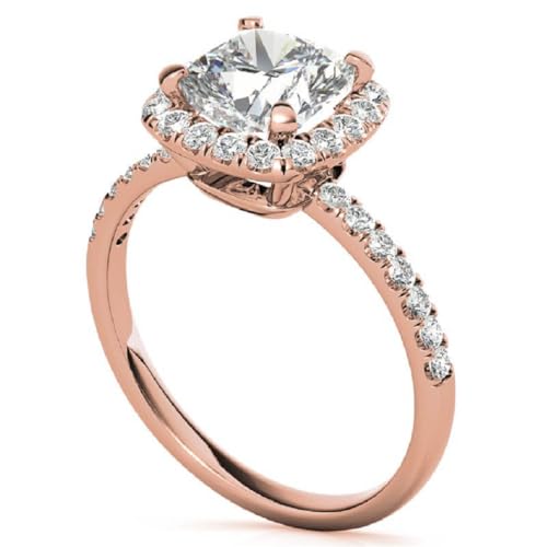 2.5 CT Cushion Cut Moissanite Engagement Ring, Rose Gold Side Stone Moissanite Diamonds Halo, Wedding Ring, Promise Ring2