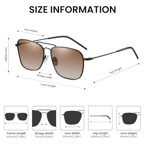 DUCO Reverse Lenses Square Sunglasses for Men Women,Retro Polarized Sun Glasses Classic Shades Double Bridge DC30463