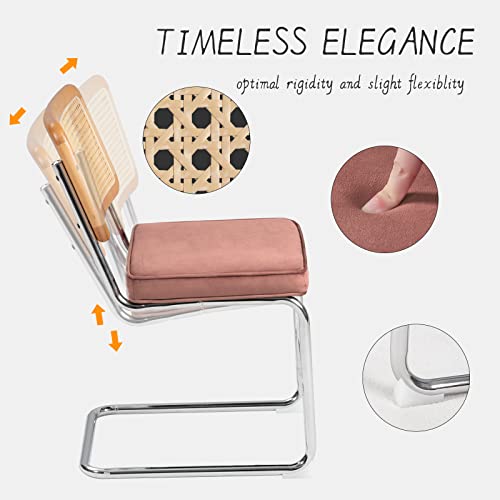Meetleisure Dining Chair Set Of 2, Mid-Century Modern Chairs With Metal Chrome Legs, Armless Mesh Back Cane Chairs With Rattan Backrest Upholstered For Home Kitchen Dining Room, Accent Chairs, Pink #TOP4