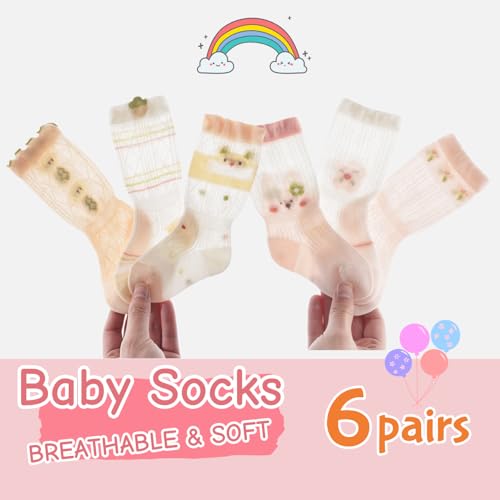 6 Pairs Toddler Baby Girl Boy Infant Socks, Summer Cute Soft Cotton Thin Mesh Socks, 0~3T2