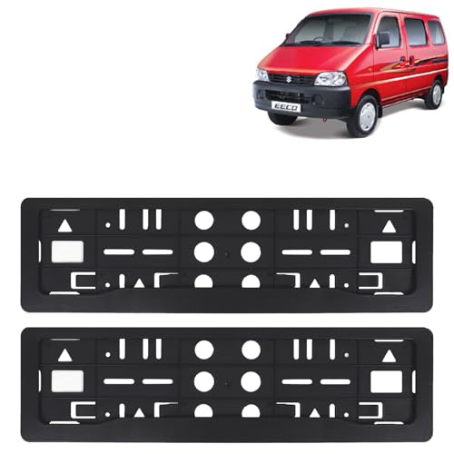 Image of KINGSWAY Eeco Car Number Plate Frames for All 2010 Onwards Models of Maruti Suzuki Car Registration Plate Holders, Black Licence Plate Covers (Front and Rear), Universal Size 51.5 x 14.5 cm