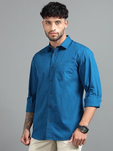 Image of Men Slim Fit Solid Spread Collar Casual Shirt