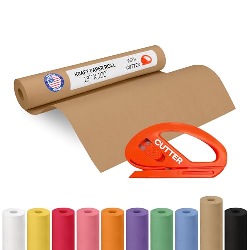 Image of Brown Kraft Paper Roll 18 inch x 1200 inch (100 feet) with Cutter - USA-Made Gift Wrapping Paper for Packing, Moving, Shipping & Crafts /Arts - 100% Recyclable Natural Craft Material by IDL Packaging