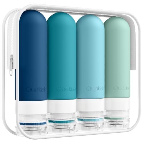 Image of Quatish Travel Bottles for Toiletries, Original Patented Leak Proof Travel Size Containers, 3 oz Tsa Approved Silicone Shampoo and Conditioner Bottles, 4 Pack, Red Rock,Pacific