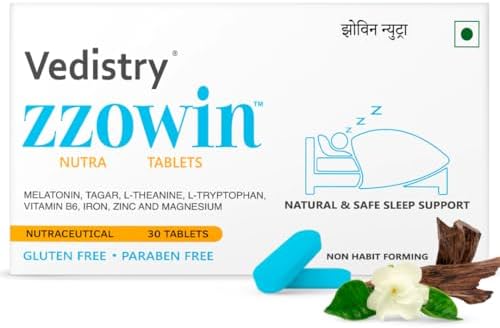 Zzowin Sleep Support Tablets with Melatonin 5mg | Relief for Insomnia & Disturbed Sleep | 6X Faster, Deep & Restful Sleep | Contains Tagar, Magnesium, Zinc, L-Theanine & L-Tryptophan - 30 Tablets (Pack of 1)