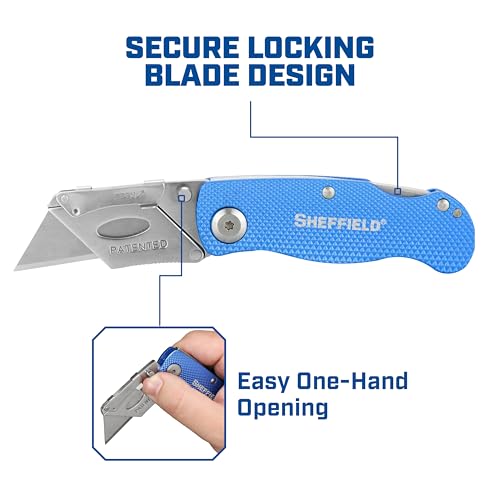 Image of Sheffield Lock Back Utility Knife 3 Pack with Aluminum Handle | Lock Back Utility Knife, Box Cutter with Aluminum Handle, Single Utility Knife Blade Included