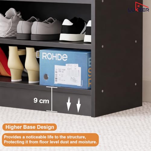 Image of Lukzer 6-Tier Engineered Wood Shoe Rack for Home (SR-005 /Black) Footwear Storage Organizer with Rounded Corner Design, Space-Saving Shoe Stand for Office, Entryway & Living Room (100 x 60 x 30 cm)