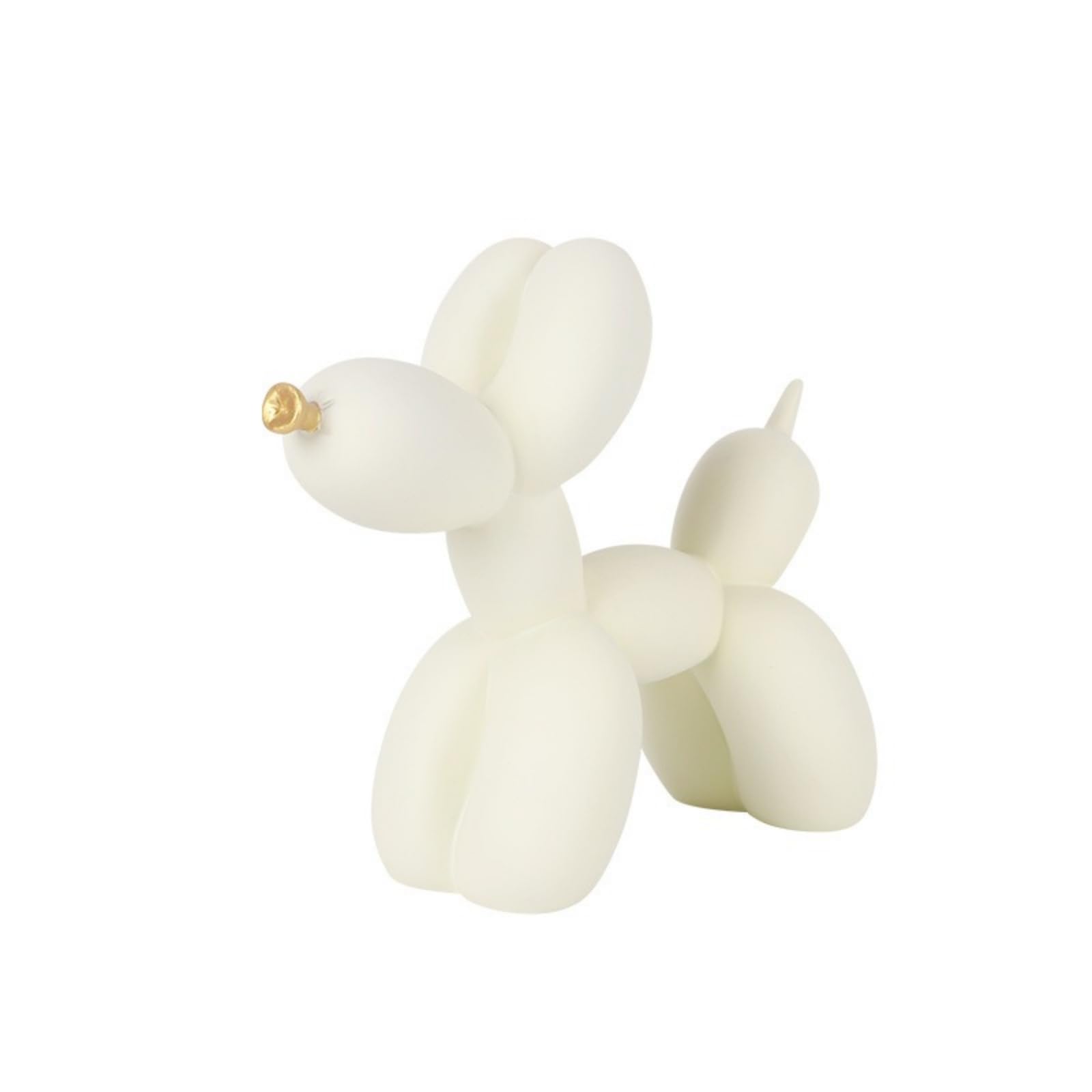 Yoyumi Beige Statue Balloon Dog Sculpture Gold Mouth, Resin Ornaments For Office Living Room Bedroom Decoration, 8.7 Inches (White)