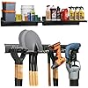 Heavy-Duty Garage Wall Storage System | Wall Mounted Tool Organizer Rack with Shelving | 10-Piece Mounting Kit | Includes 4x8.5 Adjustable Hooks & 2x16.5 Floating Utility Shelves