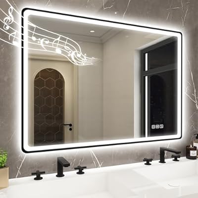 STARLEAD 40"x28" LED-Bathroom-Mirror-with-Lights, Wall-Mounted with Bluetooth, Anti-Fog, 3 Color Temperature Dimmable Brightness, Waterproof, Tempered Glass, Frontlit & Backlit, Black Frameless