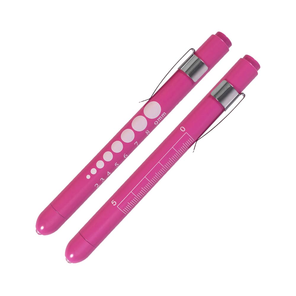 Aokin Pen Light with Pupil Gauge, Reusable LED Penlight Medical for Doctor Nurse Diagnostic etc, White Light, 2 Pcs Rose