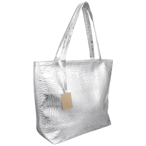FOYTOKI Bolso de Mano para Mujer Diseño, Gran Capacidad, Asa Cómoda y Color Plata Adecuado para Viajes y Uso Diario