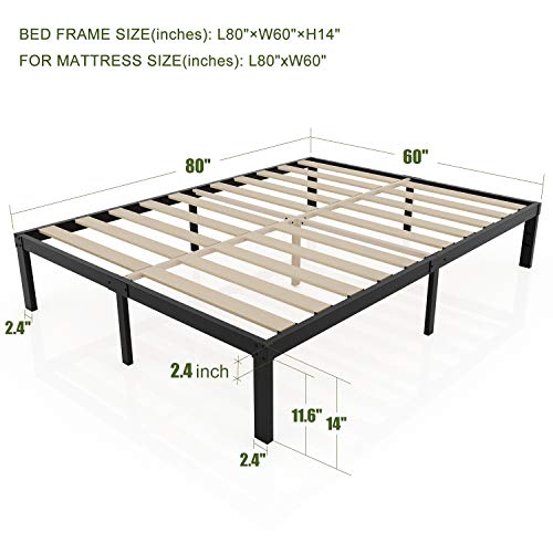 3800lbs Heavy Duty,14 Inch Steel & Wooden Slat Support Reinforced Platform Bed Frame,Mattress Foundation/No Box Spring Needed/Easy Assembly/Noise Free,Twin/Twin XL/Full/King/California King (Queen)