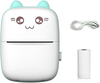Mini Portable Printer – Compact Pocket Thermal Device with USB Port & 1 Roll Paper | Blue | Lightweight Travel Printer for Notes, Labels, Photos, Documents | Ink-Free Printing for Home, Office, School