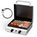 ROVSUN 2 Burner Portable Propane Griddle with Enameled Tray & Lid, 20,000 BTU Tabletop Flat Top Gas Grill with Electronic Ignition & Regulator for Outdoor Cooking Camping BBQ Tailgating Picnicking