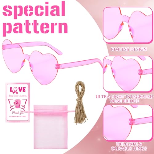 Breast Cancer Awareness Gifts Bulk Sunglasses Accessories Pink Heart Shaped Glasses Breast Cancer Survivor Gift4