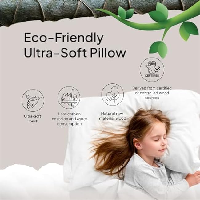 Organic Cooling Tencel? Lyocell Toddler Pillow & Pillowcase Set (13x18) for Hot Sleepers, Non-Toxic, Hypoallergenic, Skin Friendly, Eucalyptus Fiber, Moisture-Wicking Down Alternative Pillow