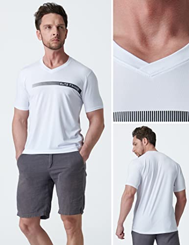 5 Pack Mens V-Neck Dry Fit T-Shirts, Active Athletic Short Sleeve Workout Tops, Performance Gym Tees (Set 2, Medium) #TOP4