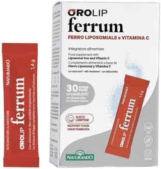 NATURANDO Orolip Ferrum Integratore Alimentare a Base di Ferro e Vitamina C con Tecnologia Liposomiale - 30 Stickpack Orosolubili - Gusto Lampone - Senza Glutine - Adatto a Vegani