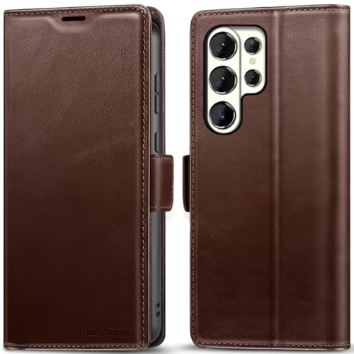 KEZiHOME Genuine Leather Wallet Case for Samsung Galaxy S26 Ultra Brown