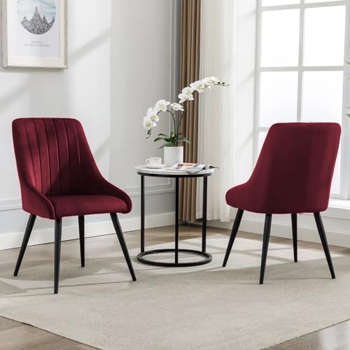 Image of Finch Fox Morris Velvet Dining Chair for Living Room, Bedroom, Home Office with Black Metal Legs in Maroon Color
