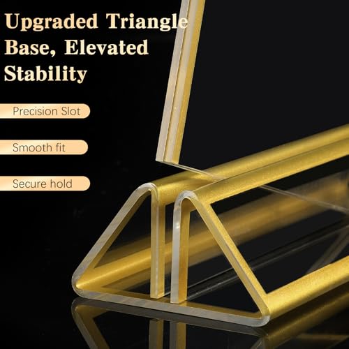 Image of Dynta Acrylic Sign Holder 5x7in Double-Sided Display Stand with Gold Frame Clear Table Sign Holders for Wedding Party Restaurants Home Office(8 Pack)
