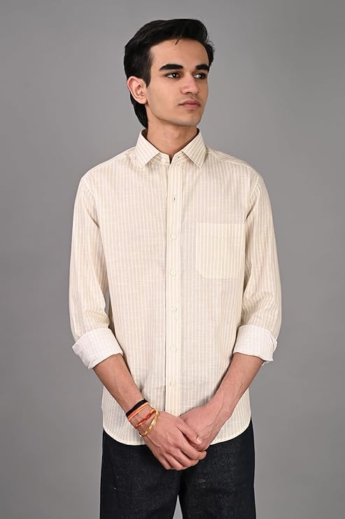 Image of Men Regular Fit Shirt Colour Light Stripes Cotton Shirts for Men