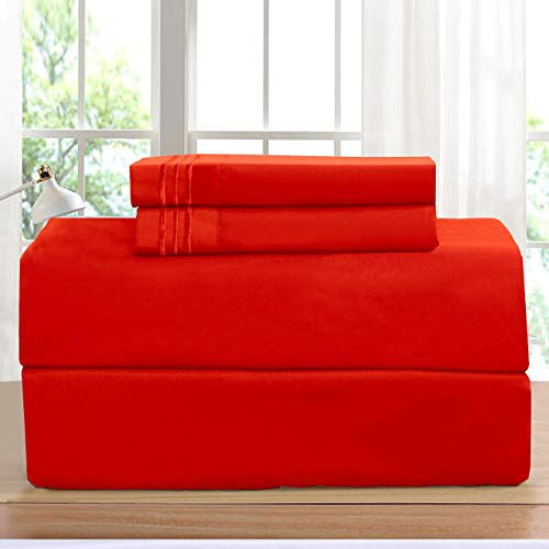 Elegant Comfort Luxurious Bed Sheets Set on Amazon 1500 Premier Wrinkle,Fade and Stain Resistant 4-Piece Bed Sheet Set, Deep Pocket, Full Red