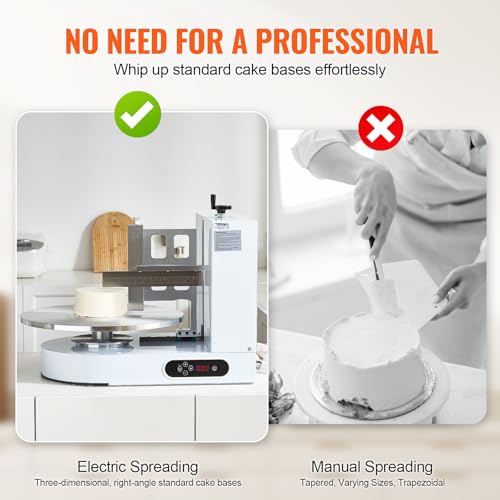 Image of VEVOR Cake Decorating Machine, Cake Cream Spreading Coating Smearing Machine, Low Noise Cake Frosting Machine, Turntable with Adjustable Scraper, for 4 inch to 16 inch Cake, 25-320RPM Rotating Speed, White