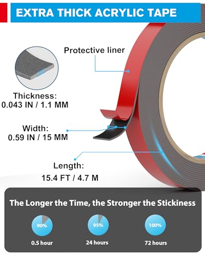 Image of EMITEVER Double Sided Tape Heavy Duty, Tesa Adhesive Mounting Tape Waterproof, 0.59IN x 15.4FT Strong Acrylic Foam Tape for Walls, Automotive, Home Office Decor