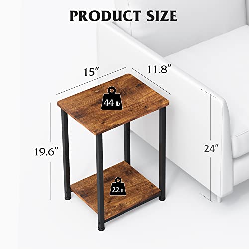 Wlive End Tables Set Of 2, 2-Tier Small Side Tables With Open Storage, Narrow Side Stands For Bedroom,Couch, Modern End Stands With Sturdy Metal Frame, Sturdy Easy Assembly,Rustic Brown And Black #TOP2
