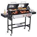 CIG GARDEN Gas and Charcoal Combo Grill, 3 Burner Propane Gas Grill with Side Burner, Cast Iron Grates Outdoor Barbecue Grill with 41,500 BTU Output, Perfect for Outdoor Cooking, Balcony, Camping
