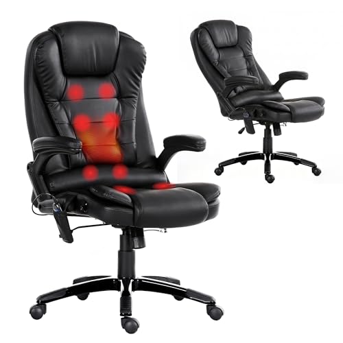 Artiss Massage Office Chair PU Leather with 8 Points Vibration and Heat, Ergonomic High Back Executive Office Chairs 150Β° Recliner Home Office Desk Chair, Black