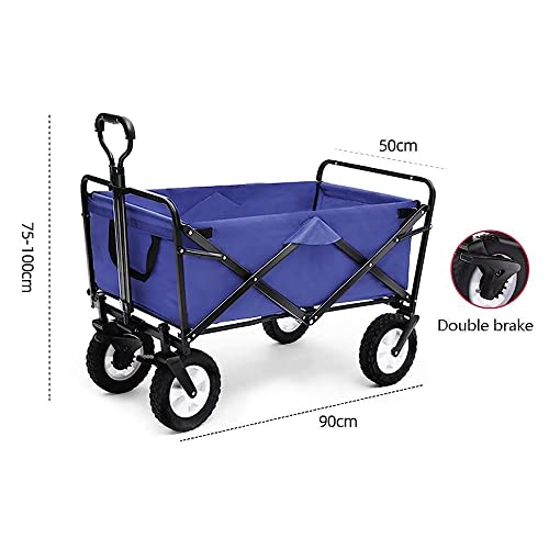 Wäschewagen Handwagen, Zusammenklappbarer Gartenwagen, Hochleistungswagen, Multifunktions-Einkaufswagen Für Outdoor-Camping, Angeln, Ziehwagen Mit 4 Rädern, Tragkraft 80 Kg/Marineb – Bild 3