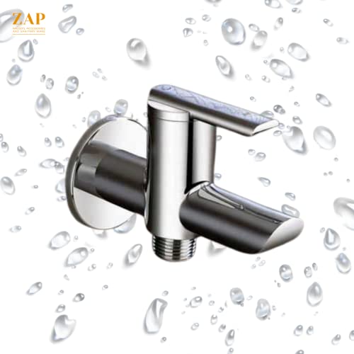 Image of Zap Ultra Cube Series Brass 2 Way Bib Cock with Wall Flange for Home, Kitchen and Bathroom