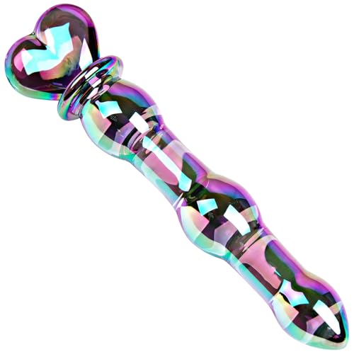 20 cm großer Dildo aus farbigem Glas, Analplug, Fantasie-Kristalldildo, Penisstab aus Glas, Analkugeln zur G-Punkt-Stimulation, herzförmiger Kristall-Penis-Prostata-Massagestab,Analspielzeug für Paare