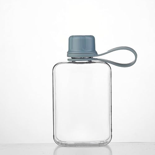 ウォーター バッグに入スリムな平型 プラスチック メモリ付き 軽量 クリア 洗いやすい フリー 透明 持ち手付き 携帯用軽い 漏れない 再利用可能で平たいスリムな (240ml,ブルー)