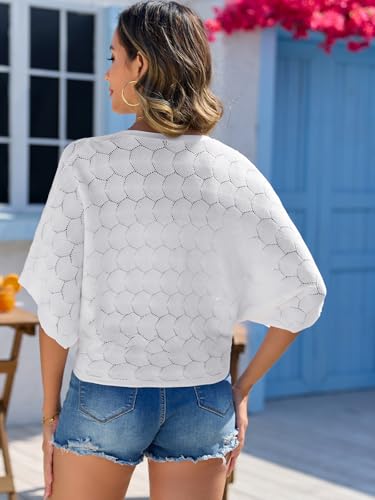 Arolina Summer Cardigans for Women Lightweight Crochet Bolero Shrugs 3/4 Batwing Sleeve Cardigan Sweaters4