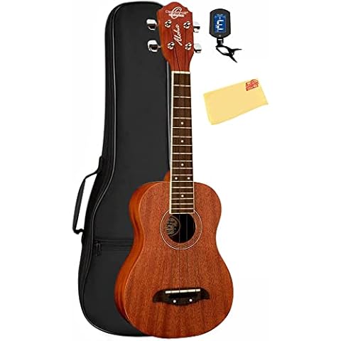 Oscar Schmidt OU2 Mahogany Concert Ukulele Bundle with Gig Bag, Tuner, Austin Bazaar Instructional DVD, and Polishing Cloth Cover